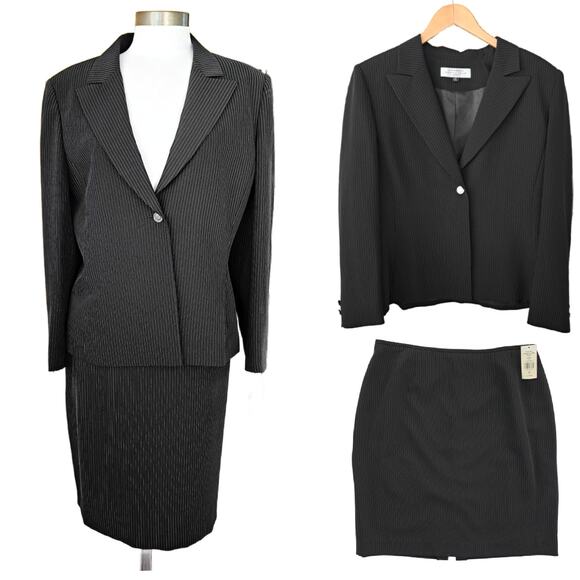 NEW Tahari Black Pinstripe 2-Piece Skirt Suit Size 16 Petite - Picture 1 of 11